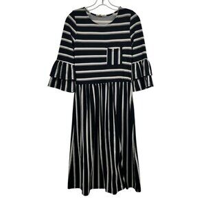 Betsey's Boutique Shop Women's Striped A-Line Midi Dress 3/4 Sleeve Size Large